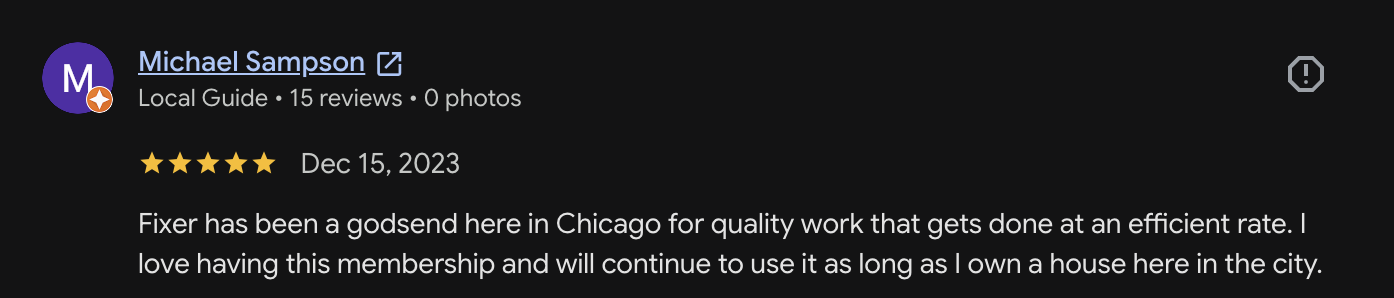 Five-star Fixer customer review 3