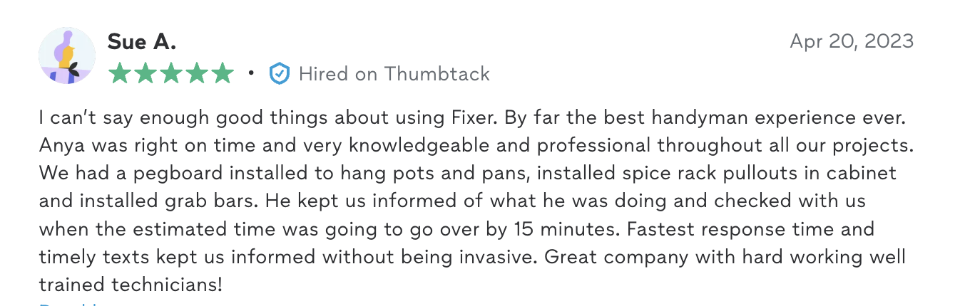 Five-star Fixer customer review 2